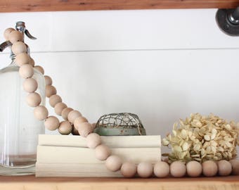 Large Wooden Bead Garland - Circle - Loop - 48" - Neutral home decor - Decor Accent - Farmhouse decor - wood bead garland