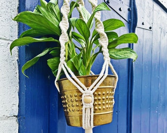 Cotton Macrame Plant Hanger with Wood Beads || 38 Inches Long