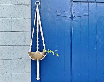 BEADED PLANT HANGER || Natural Cotton and Large Wooden Beads || Macrame Hanging Planter || 49 Inches Long