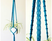 long MACRAME PLANT HANGERS // 50 inch long plant holder // Teal plant holder // Hanging planter // Handmade in Canada