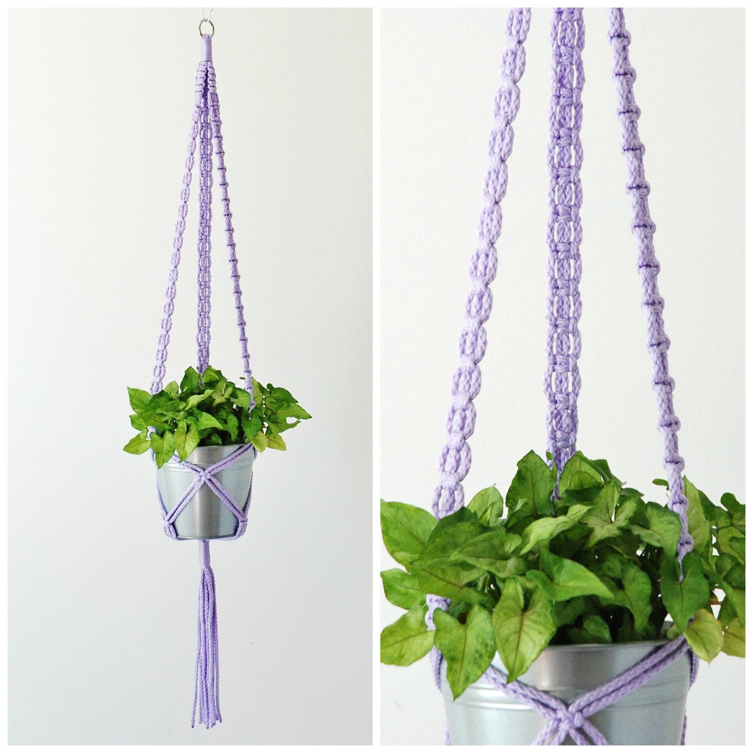Green and Lilac Macrame Plant Hanger