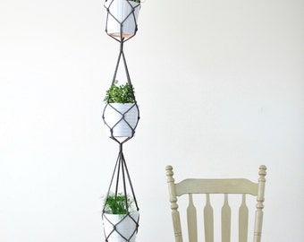 Three Tiered MACRAME PLANT HANGER // Simple Hanging Plant Holder for Three Plants // Long Hanging Pot Holder // Handmade in Canada