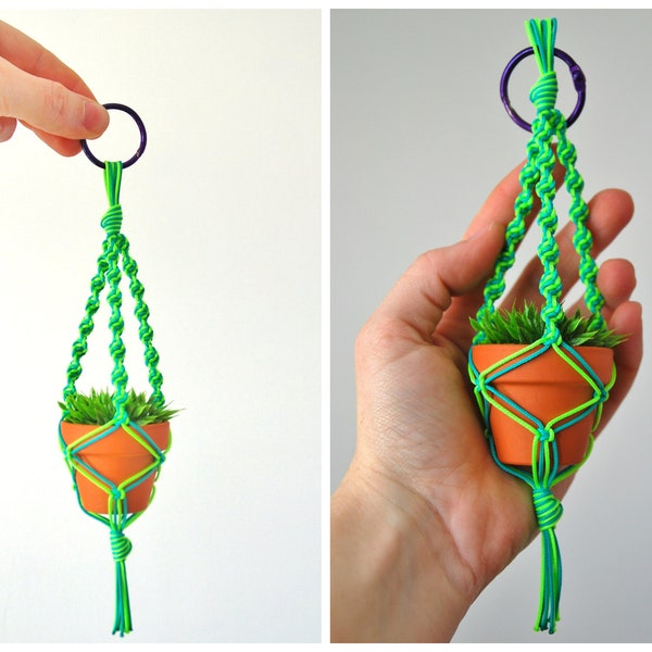 Macrame plant hanger rearview mirror charm // Mini plant hanger // Air Plant hanger // Christmas tree decoration