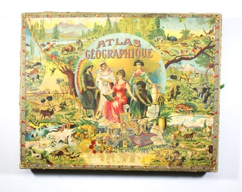 Large Saussine  French Atlas puzzle set, late 19th Century