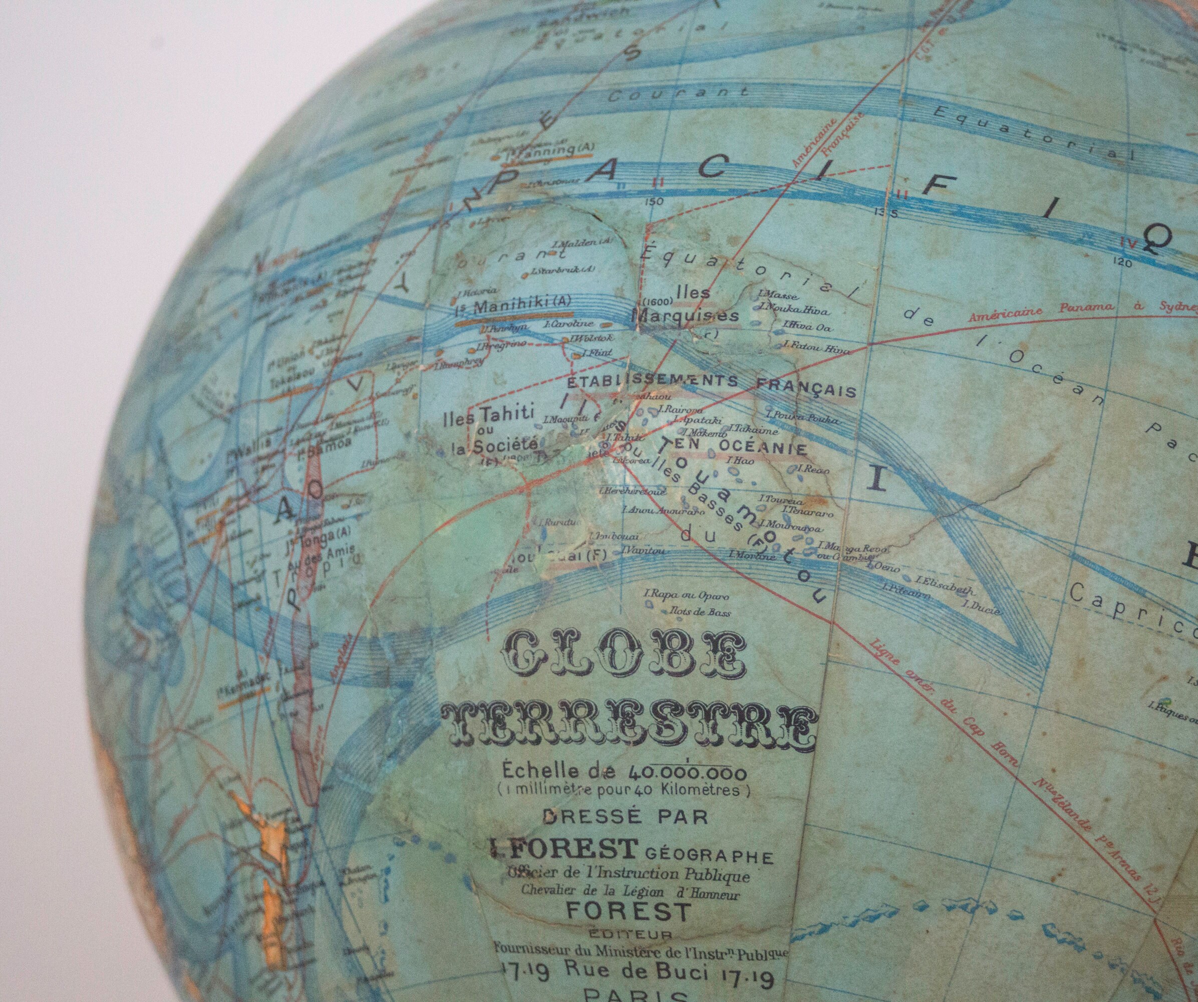 Globe Terrestre En Tôle Lithographiée – USA 1925 – Original Ancien 26 Cm
