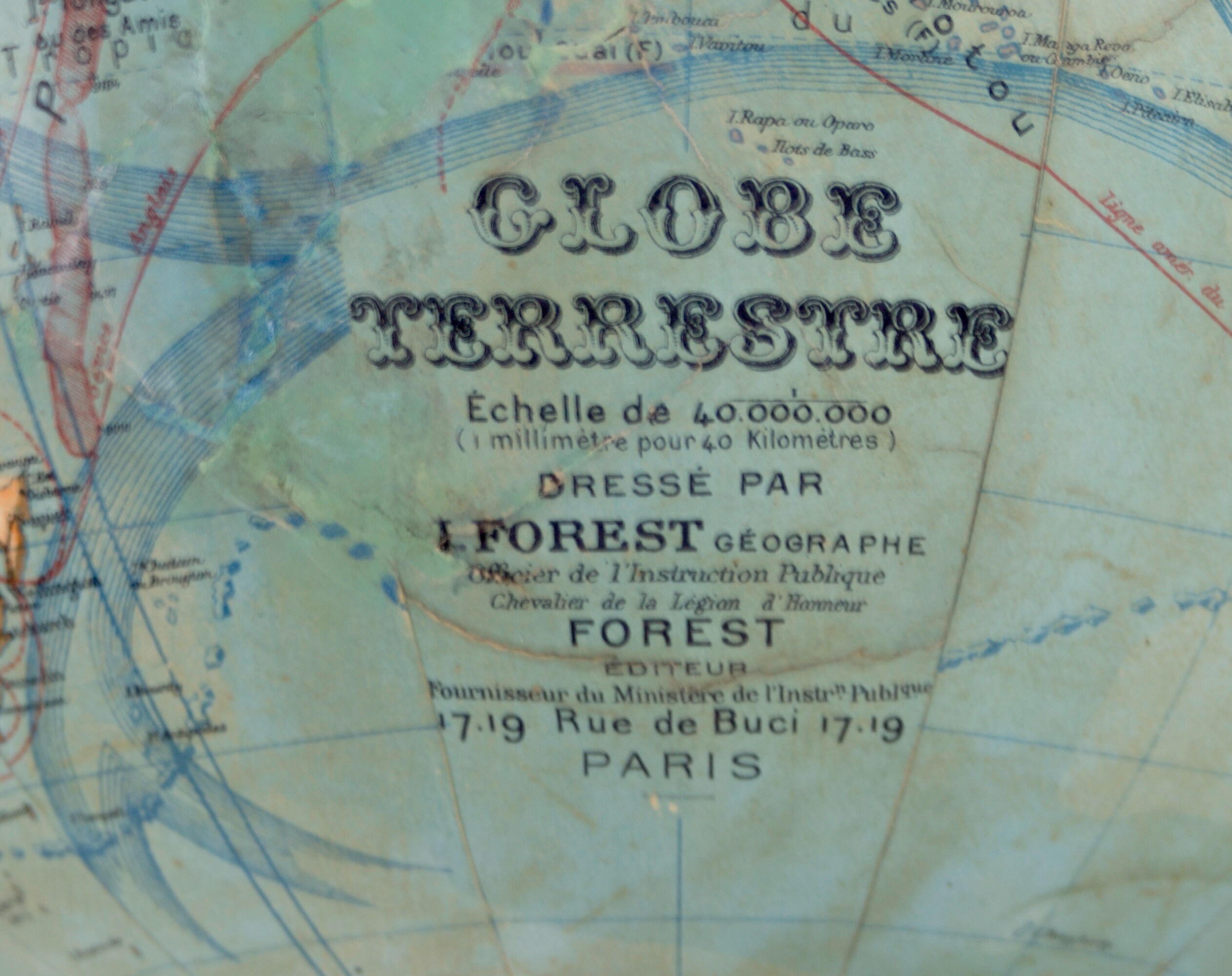 Ancien Globe Terrestre En Tôle Lithographiée - États-Unis - Environ 1925