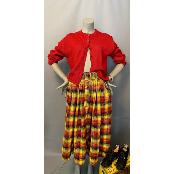 Vintage Tartan Plaid Midi Skirt Neon Punk