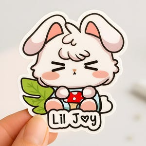 Lil Joy Kawaii Bunny Sticker – Cute Rabbit with Mushroom, Waterproof Vinyl Decal for Laptop, Water Bottle Decal, ADHD Planner, Journaling