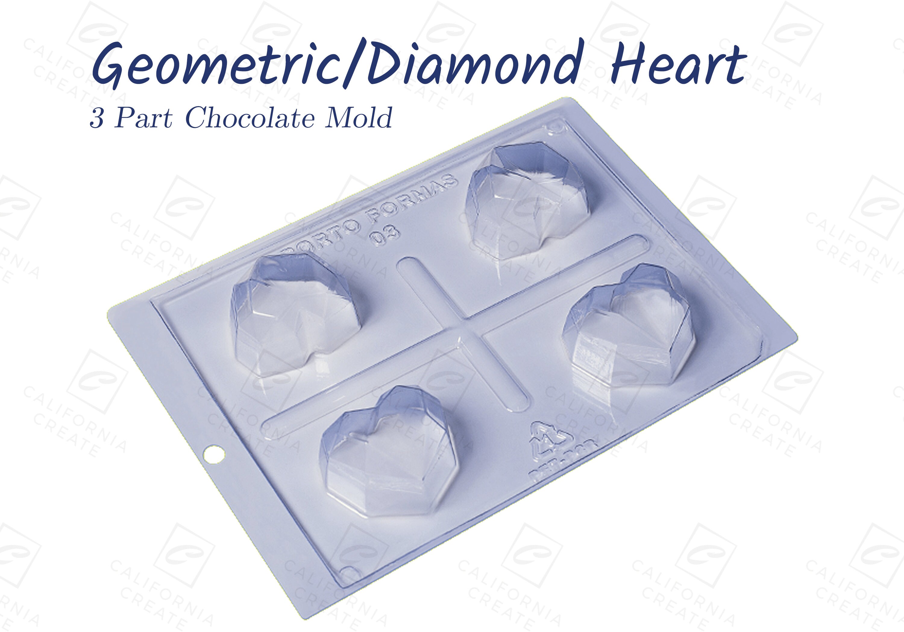 3 Piece, Geometric, Breakable Heart, Plastic Chocolate Mold
