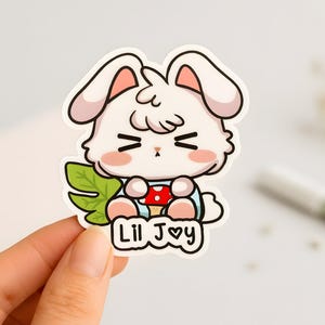 Lil Joy Kawaii Bunny Sticker – Cute Rabbit with Mushroom, Waterproof Vinyl Decal for Laptop, Water Bottle Decal, ADHD Planner, Journaling