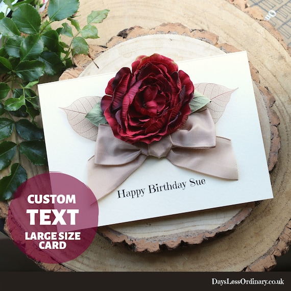 For Wife Handmade Card with Rose For Her Free Personalisation Happy Birthday Wife Personalised Birthday Card for Wife
