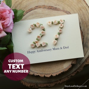 27th Wedding Anniversary Handmade Card Wife, Twenty Seven Number Gift for Parents, Personalised Couple Present image 1