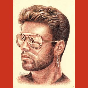 A3 Original Coloured Pencil Drawing of George Michael from Wham