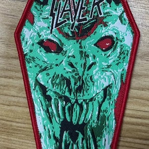 Root of Evil Coffin Shaped Woven patch heavy metal death black thrash speed grindcore crust doom cartoon novelty patches sew-on
