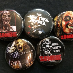 ZOMBIE FULCI Button, Pin, Badge Set - giallo beyond zombie gates of hell new york ripper heavy gore horror cult cartoon novelty