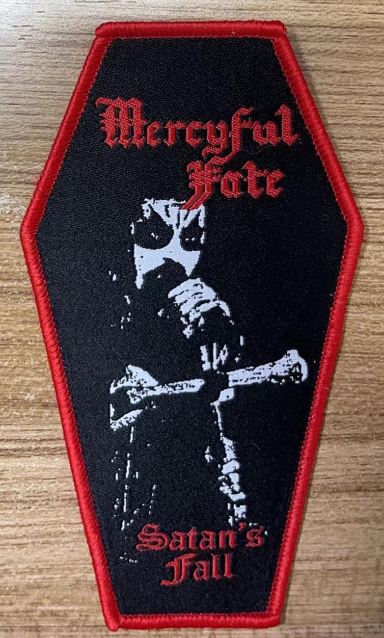 Mercyful Satans Fall Coffin Shaped Woven Patch Heavy Metal Death