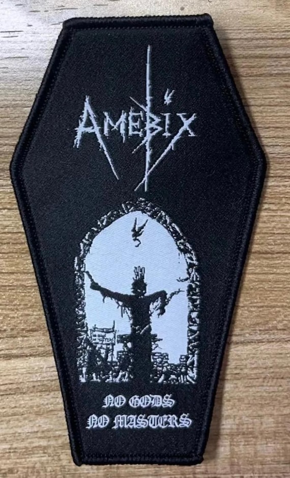 Amebix No Gods Masters Coffin Shaped Woven Patch Heavy Metal Death
