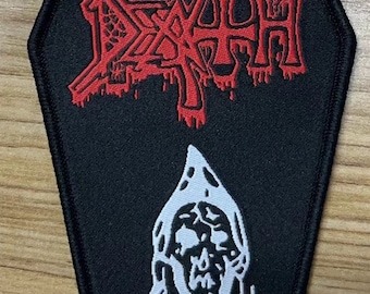 DEATH Reaper Coffin Shaped Woven Patch Heavy Metal Death Black