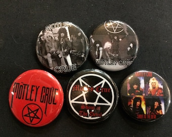 MOTLEY CRUE Button, Pin, Badge Set - Punk metal crust doom black death grind grindcore heavy gore horror cult cartoon novelty
