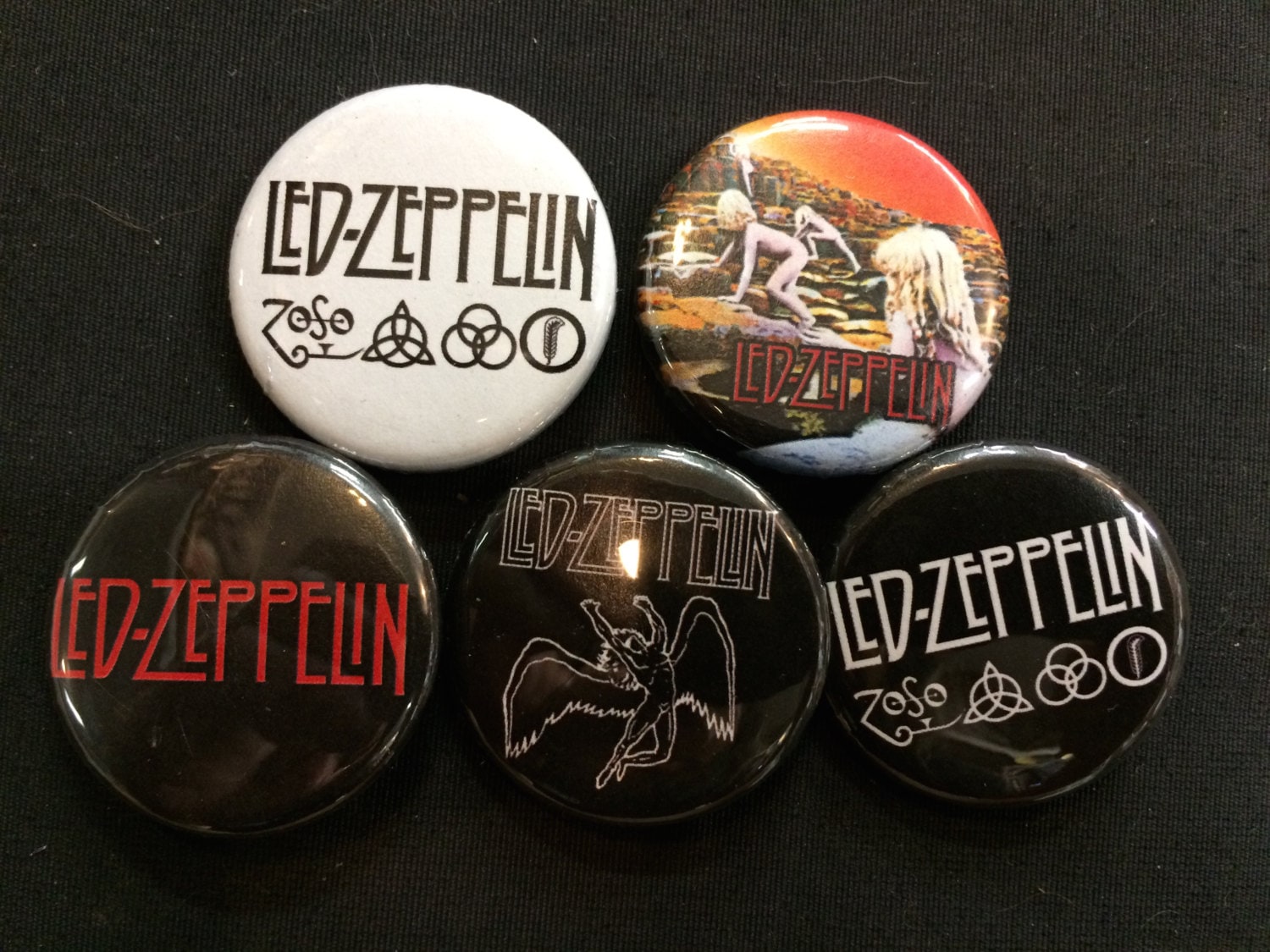 LED ZEPPLIN Button, Pin, Badge Set - Classic Rock and Roll Guitars