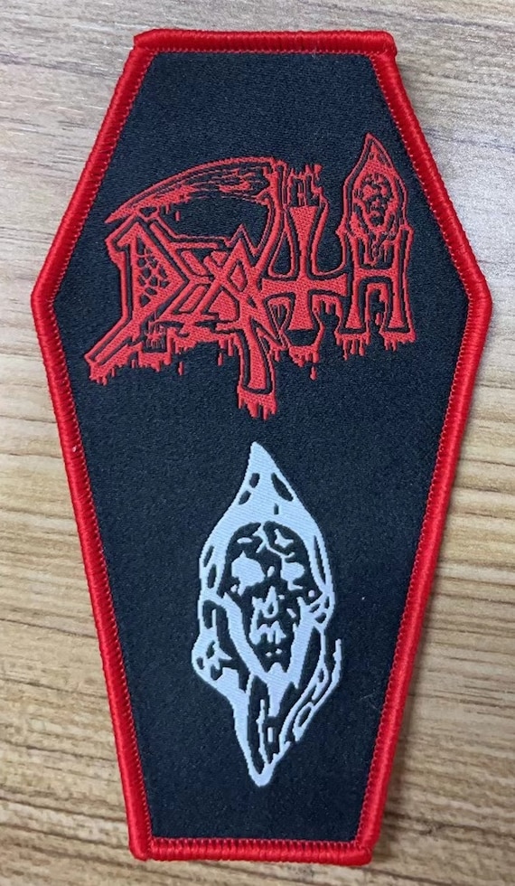 DEATH Reaper Coffin Shaped Woven Patch Heavy Metal Death Black
