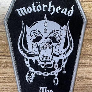 Motorhead watcher Coffin Shaped Woven patch heavy metal death black thrash speed grindcore crust doom cartoon novelty patches sew-on