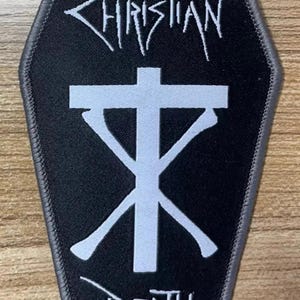 ChristianDeath symbol Coffin Shaped Woven patch heavy metal death black thrash speed grindcore crust doom cartoon novelty patches sew-on