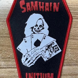 SAMHAIN initium Coffin Shaped Woven patch heavy metal death black thrash speed grindcore crust doom cartoon novelty patches sew-on