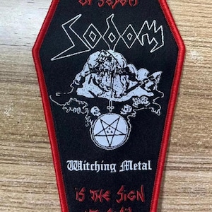 SODOM witching metal Coffin Shaped Woven patch heavy metal death black thrash speed grindcore crust doom cartoon novelty patches sew-on
