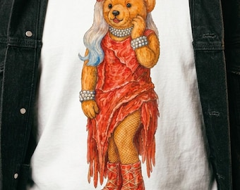 Lady Gaga Meat Dress Bear T-Shirt - VMA Parody Graphic Tee Pop Art Polo Bear Unisex Gay Gift - Mayhem Ball Tour Merch