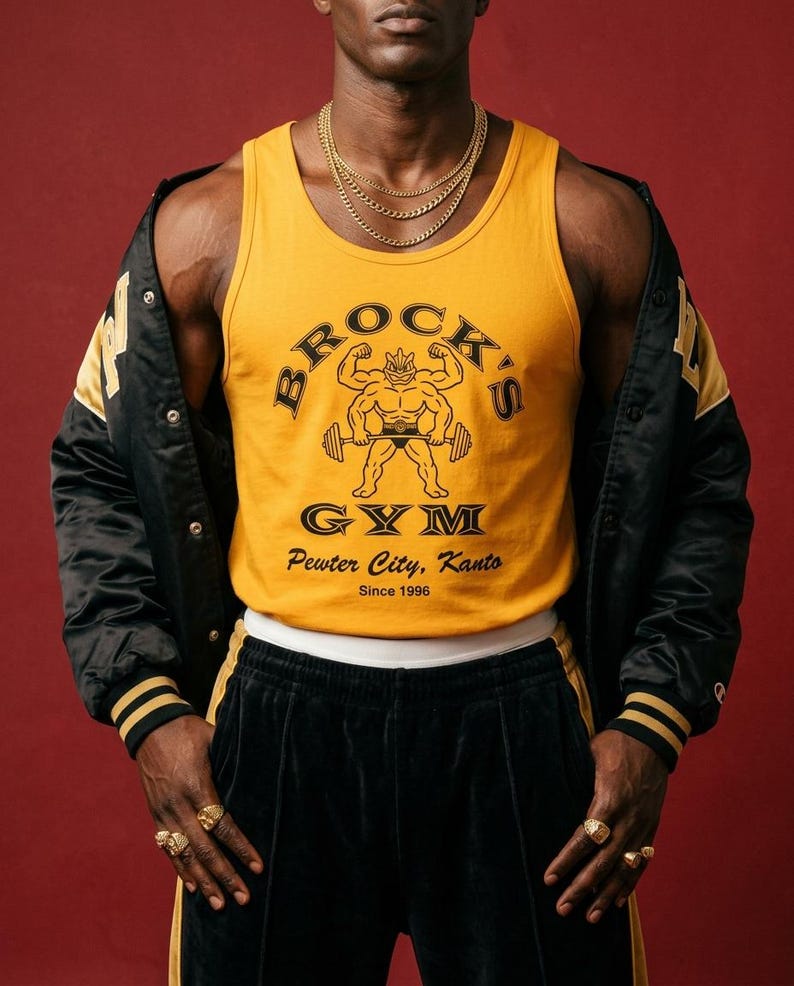 Brock's Gym Tank Top — Parody Pokemon Gym Shirt — Machamp Gold's Gym — Funny Pokemon 30th Anniversary Gift image 7