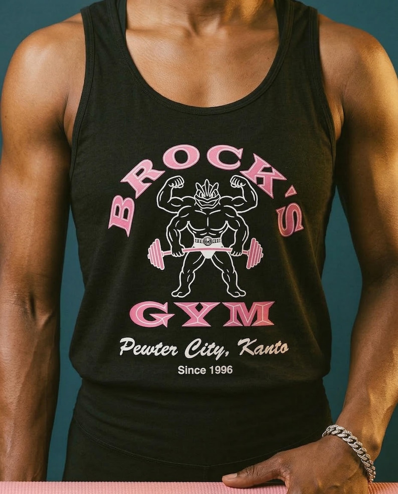 Brock's Gym Tank Top — Parody Pokemon Gym Shirt — Machamp Gold's Gym — Funny Pokemon 30th Anniversary Gift image 4