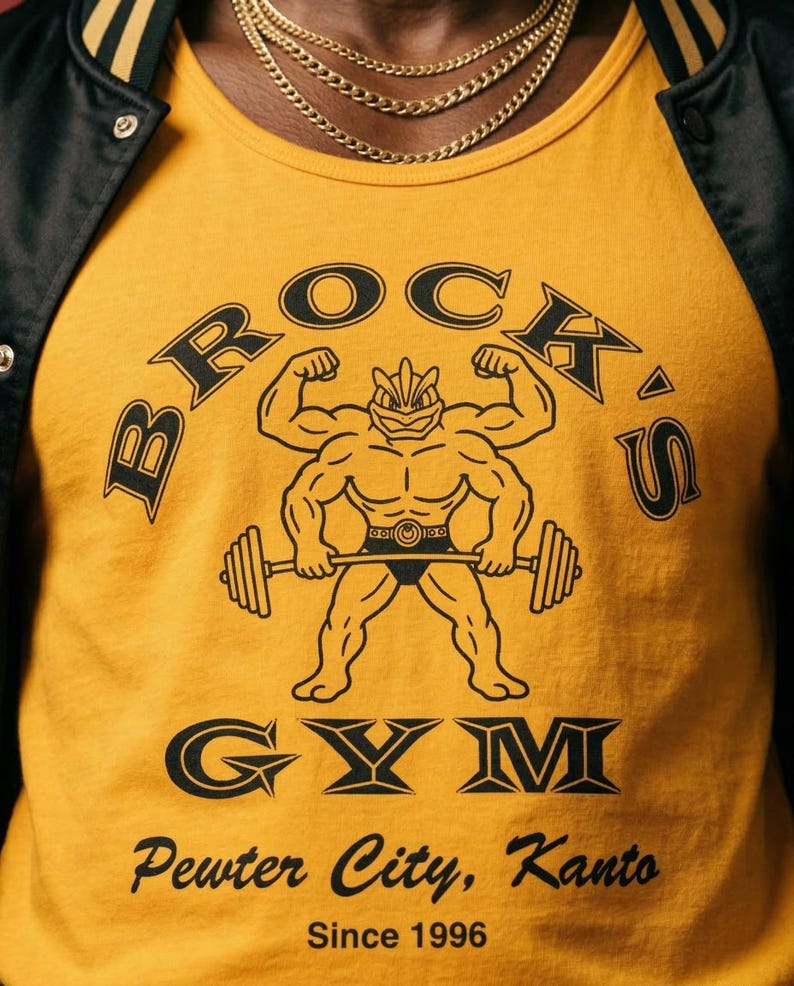 Brock's Gym Tank Top — Parody Pokemon Gym Shirt — Machamp Gold's Gym — Funny Pokemon 30th Anniversary Gift image 8