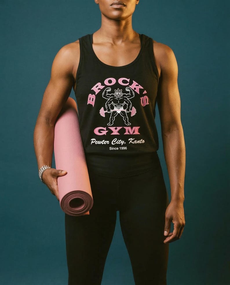 Brock's Gym Tank Top — Parody Pokemon Gym Shirt — Machamp Gold's Gym — Funny Pokemon 30th Anniversary Gift image 3