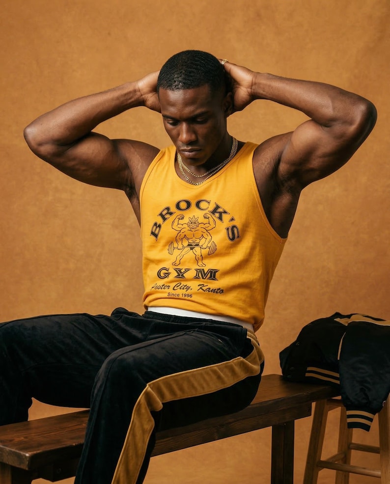 Brock's Gym Tank Top — Parody Pokemon Gym Shirt — Machamp Gold's Gym — Funny Pokemon 30th Anniversary Gift image 10