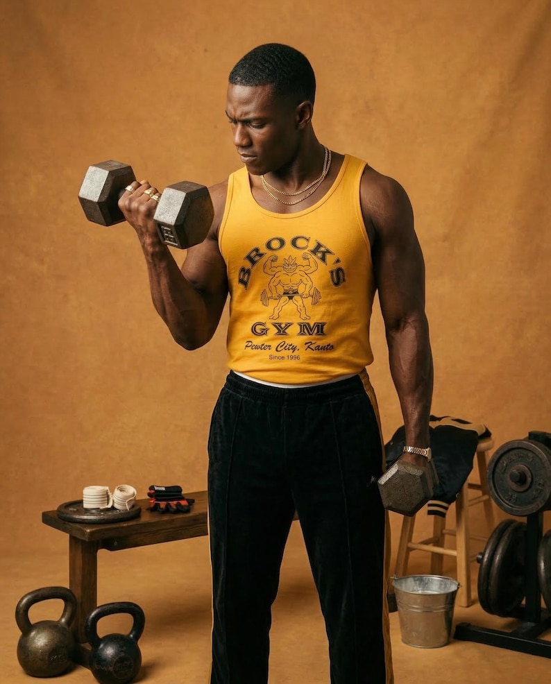 Brock's Gym Tank Top — Parody Pokemon Gym Shirt — Machamp Gold's Gym — Funny Pokemon 30th Anniversary Gift image 9