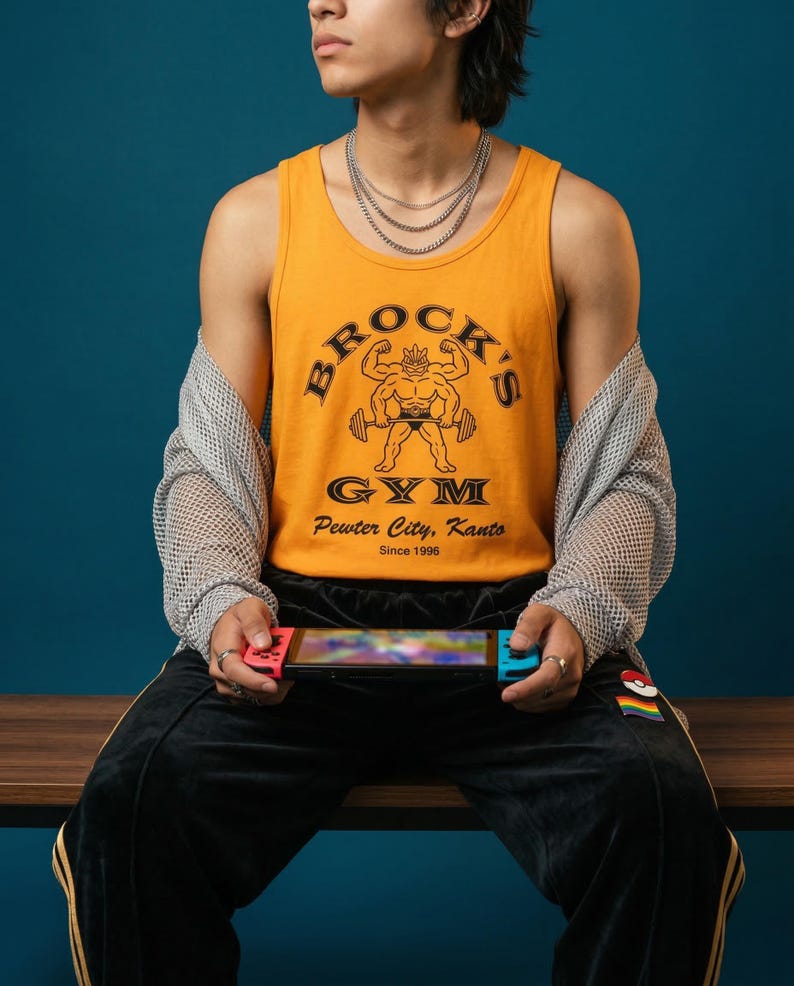 Brock's Gym Tank Top — Parody Pokemon Gym Shirt — Machamp Gold's Gym — Funny Pokemon 30th Anniversary Gift image 2