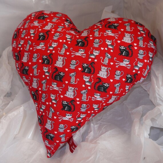 Heart Shaped Pillow Cats Red Black And White Etsy
