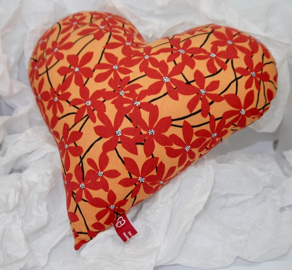 Heart Shaped Pillow Flowers Orange And Red Etsy