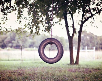 Items similar to Old Tire Swing Tree - 8" x 8" Black and White Fall