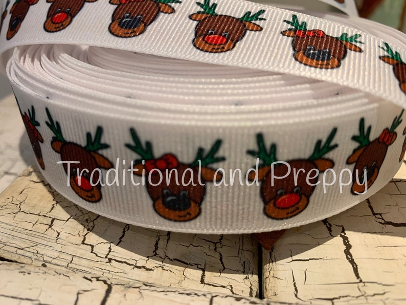 3 yards 78 winter Christmas Rudolph grosgrain