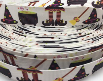 3 yards Halloween Witch Brew witch hat broom feet grosgrain ribbon