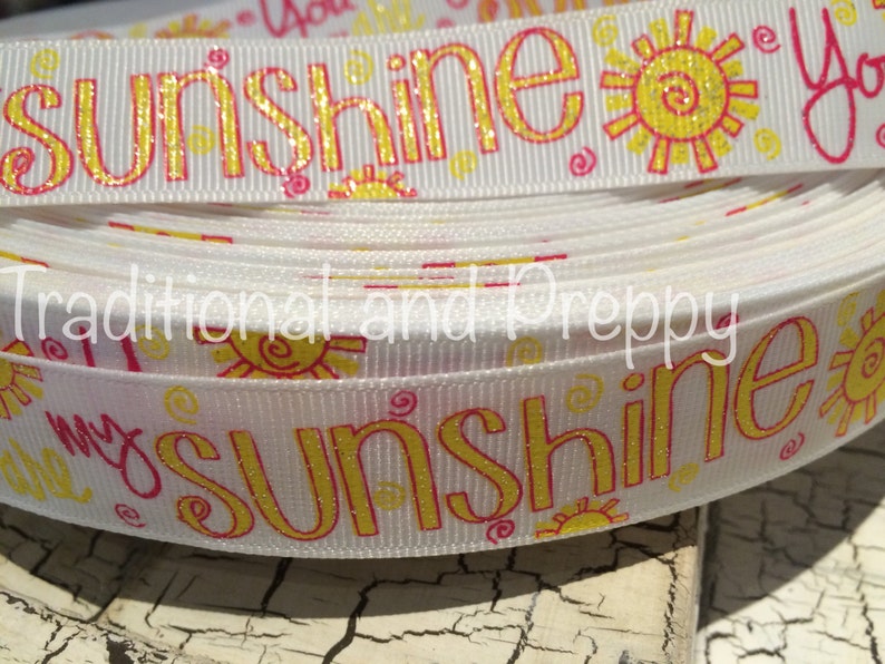 3 yards 78 You are my Sunshine Glitter Yellow and Pink grosgrain ribbon