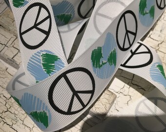 3 yards 1.5" world peace globe grosgrain ribbon