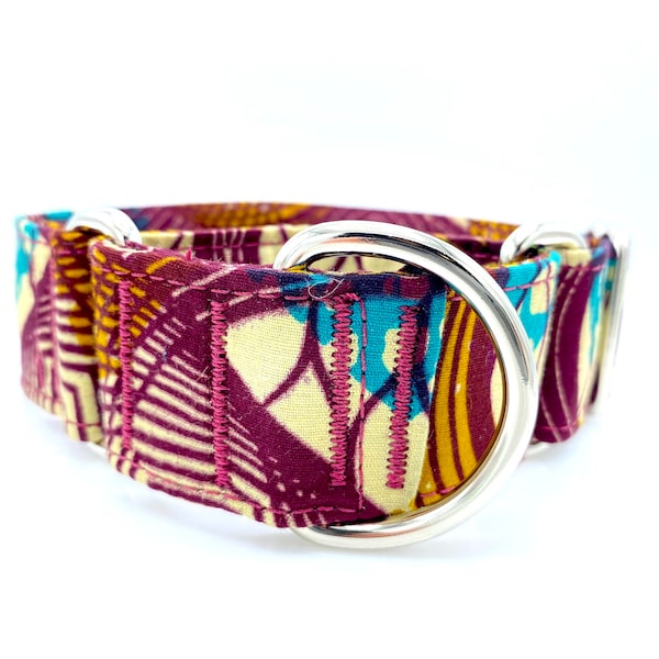 Martingale and Buckle Collar, Multi Color Cotton Wax Fabric from Africa, Handmade
