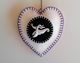 Zero Ornament, Nightmare before Christmas, Felt, Purple Embroidery Thread