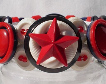 Patriotic Bracelet, Red, White & Blue, Vintage Buttons, Cuff Style, OOAK, on SALE