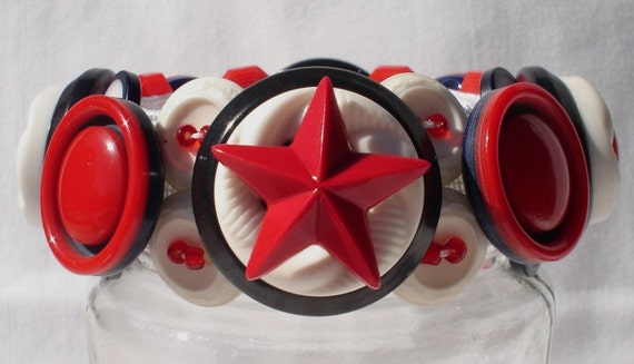 Patriotic Bracelet, Red, White & Blue, Vintage Buttons, Cuff Style, OOAK, on SALE