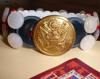 4th of July, Red White & Blue, Vintage Buttons Bracelet, RWB, Patriotic, Cuff Style, OOAK, on SALE