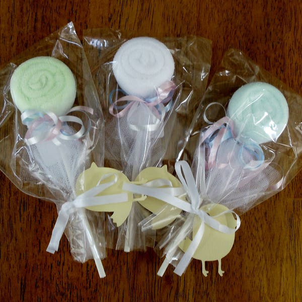 Assorted Unisex Baby Washcloth Pops & Lollipop Washcloth Favors // Baby Shower Gifts, Children, Hand Sculpted, Gender Neutral, Boy, Girl